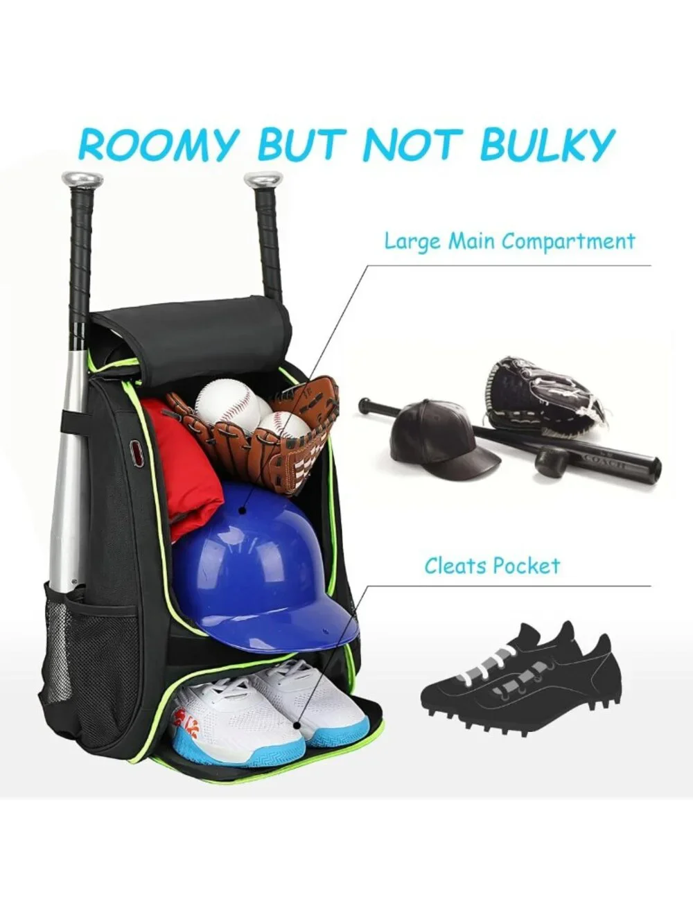 Youth Baseball Bat Backpack with Fence Hook, Waterproof Gear Bag & Shoe